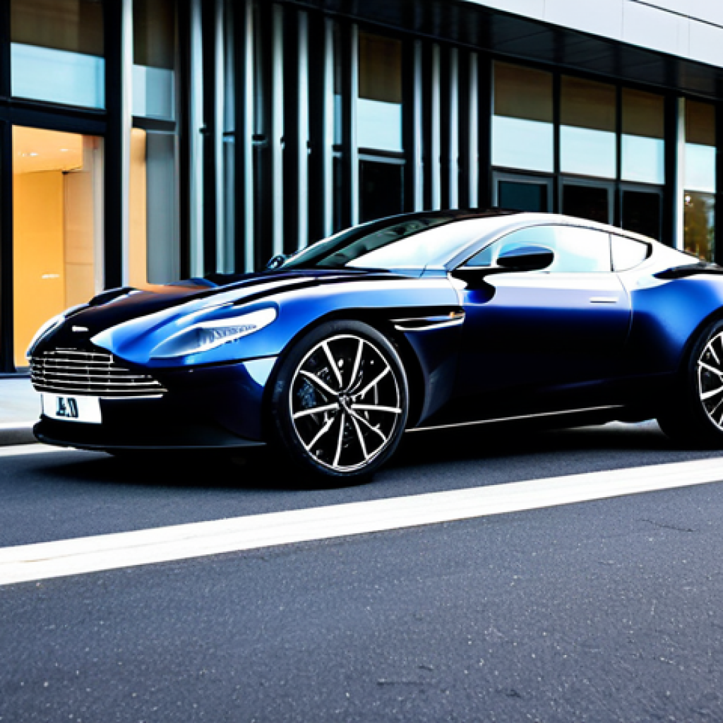 A pristine Aston Martin DB11 Hybrid, showcasing its sleek, elegant profile, parked in a modern, architecturally impressive urban setting. The car's polished exterior reflects the soft golden hour light, emphasizing its luxury and cutting-edge design. The background features contemporary glass buildings and clean lines, hinting at sustainable innovation. Professional automotive photography, high resolution, stunning detail, safe for work, appropriate content, fully clothed, professional, perfect anatomy, correct proportions, natural pose, well-formed hands, proper finger count, natural body proportions.