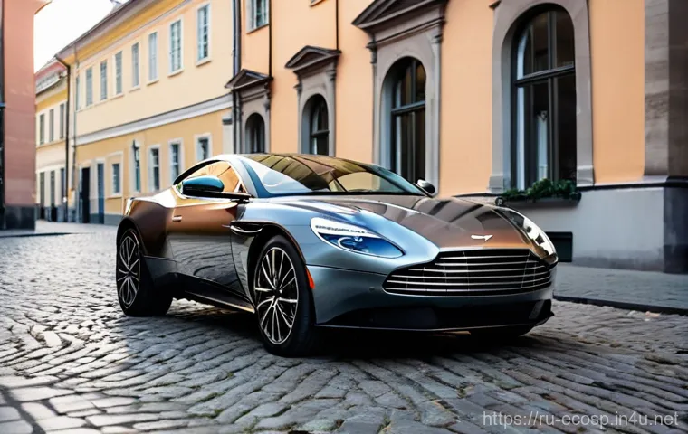 애스턴마틴 DB11과 BMW 8시리즈 비교 - **Prompt:** An elegant Aston Martin DB11 in a luxurious, deep metallic gray, parked immaculately on ...