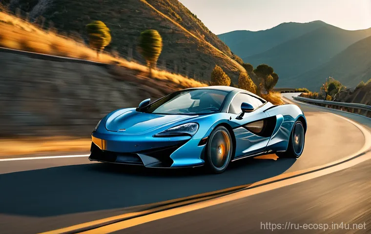 맥라렌 GT의 실내 공간 활용도 - **An elegant McLaren GT, sleek and modern, parked alongside a scenic European country road with roll... 맥라렌 GT의 실내 공간 활용도 - **An elegant McLaren GT, sleek and modern, parked alongside a scenic European country road with roll...